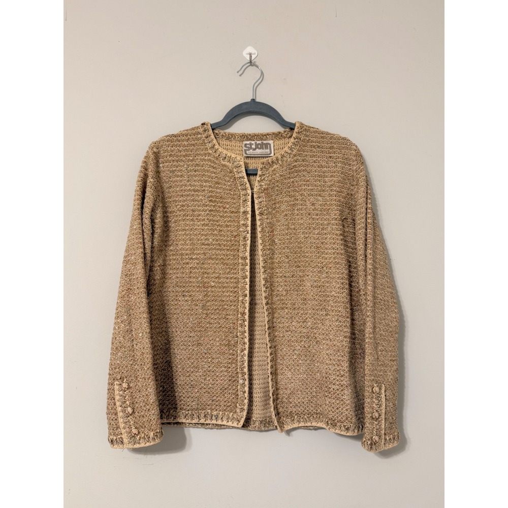 Vintage St. John Marie Gray Light Brown Knit Open Blazer